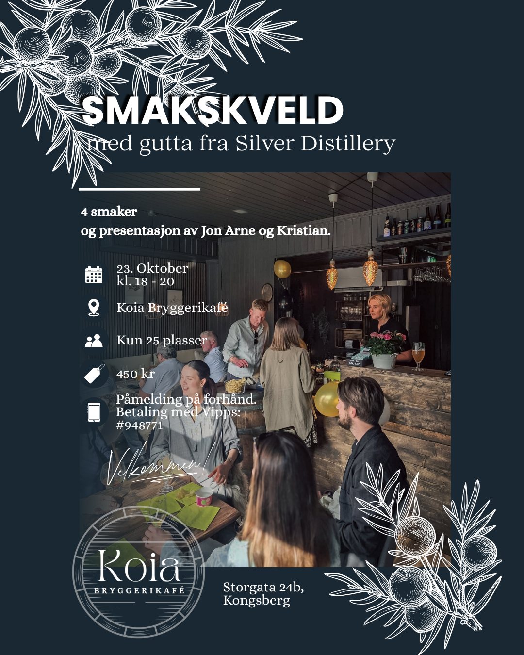 Smaking med Silver Distillery
Bli med på en hyggelig og smakfull kveld på Koia Bryggerikafé, hvor vi får besøk av Silver Distillery og inviterer til en eksklusiv smakskveld.
